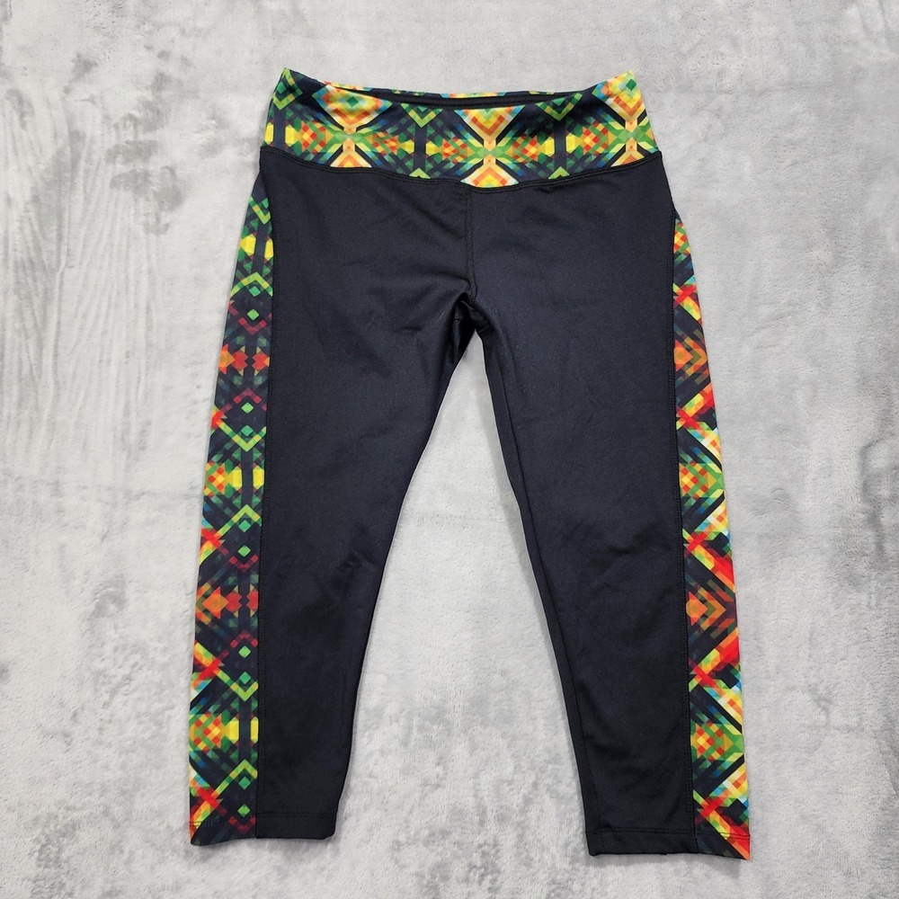 LuLaRoe Leggings Womens‎ S Black Geometric Print Mid Rise Capri Stretch Yoga